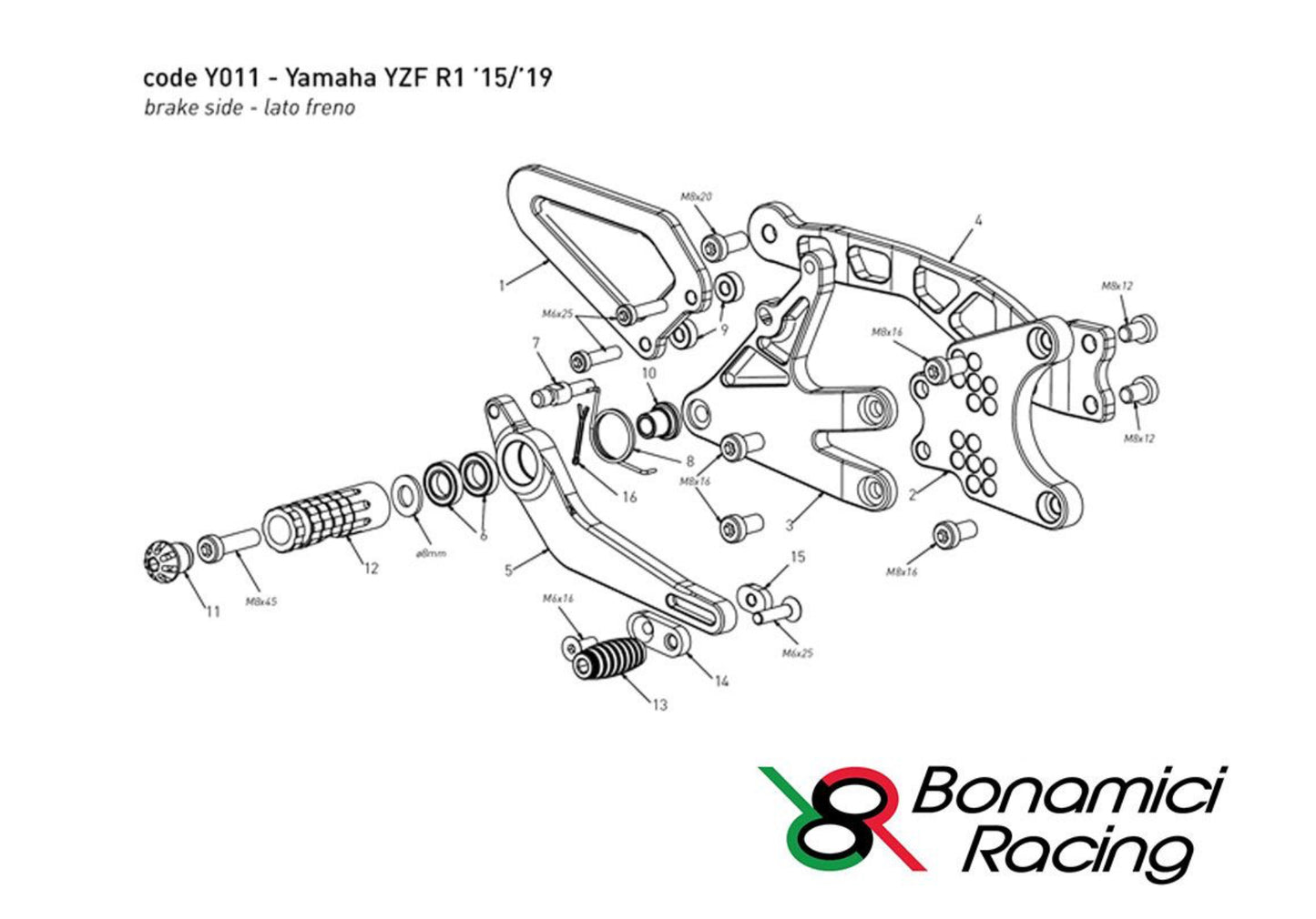 AKRAPOVIC AUSPUFFHALTER ERSATZTEIL FÜR BONAMICI SETS Y011 BREMSSEITE YAMAHA R1 / M 2015-2024