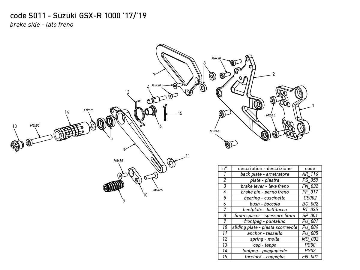 BONAMICI RACING Adjustable Footrest Set KIT SUZUKI GSX-R 1000 / R 2017-2023