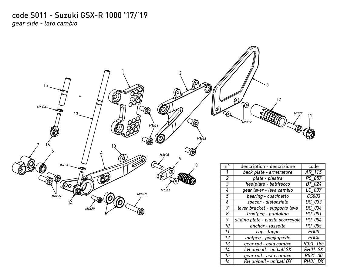 BONAMICI RACING Adjustable Footrest Set KIT SUZUKI GSX-R 1000 / R 2017-2023