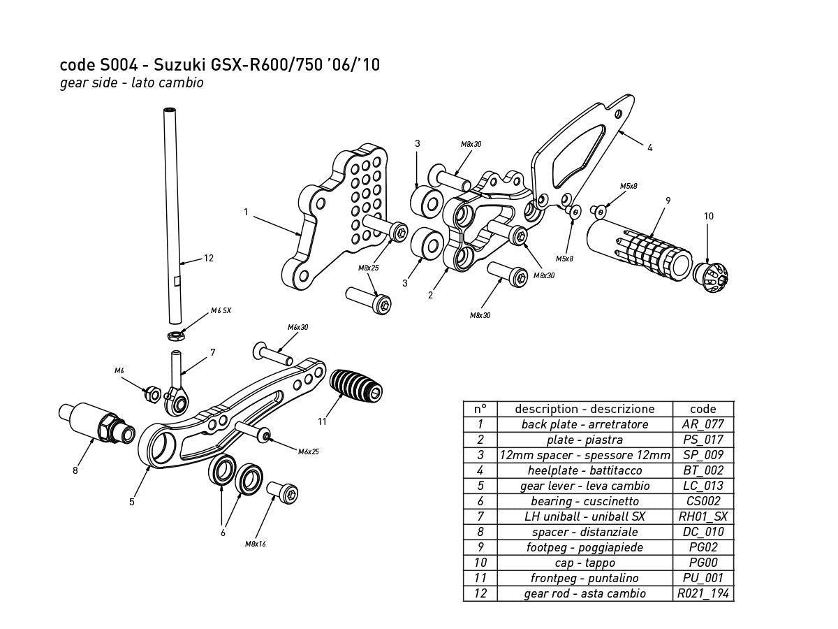 BONAMICI RACING Adjustable footrest set SUZUKI GSX-R 600 / 750 2006-2010