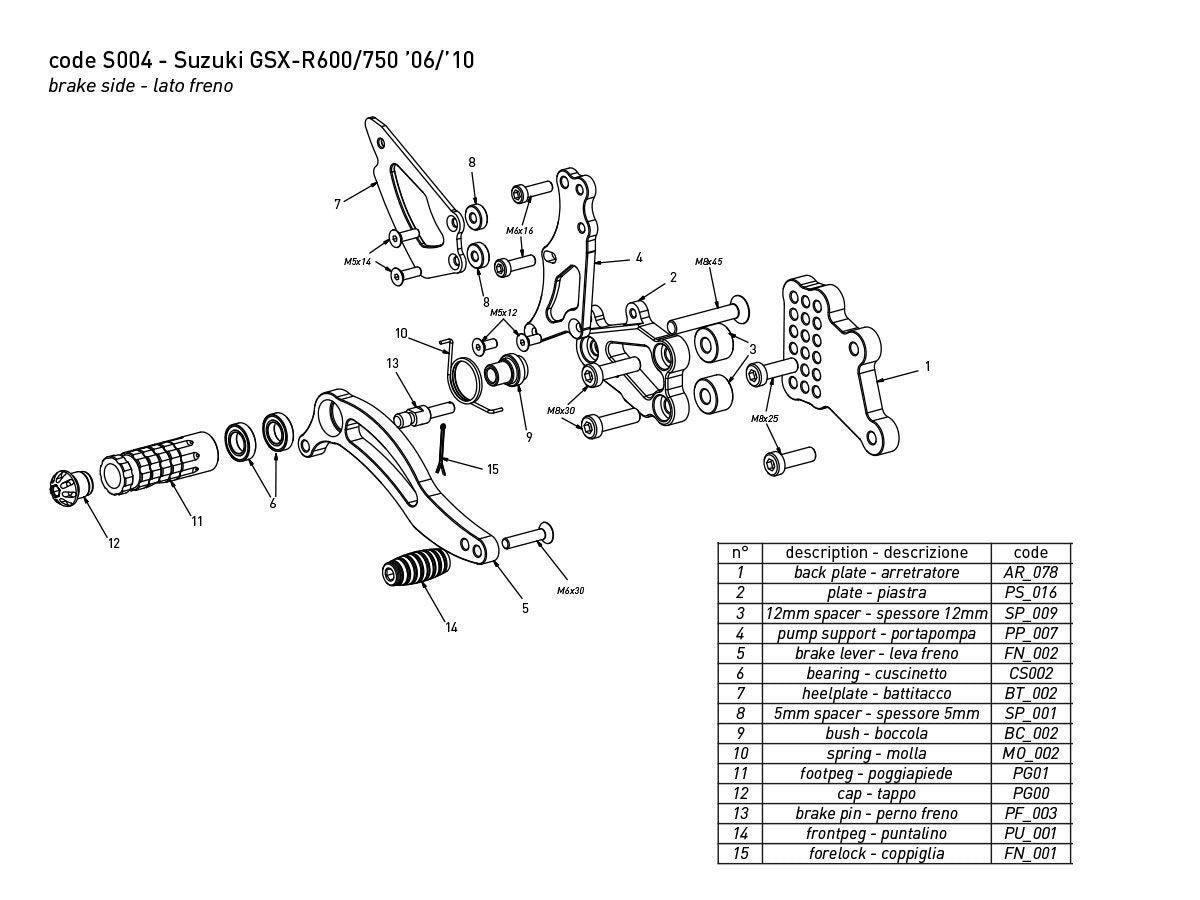 BONAMICI RACING Adjustable footrest set SUZUKI GSX-R 600 / 750 2006-2010