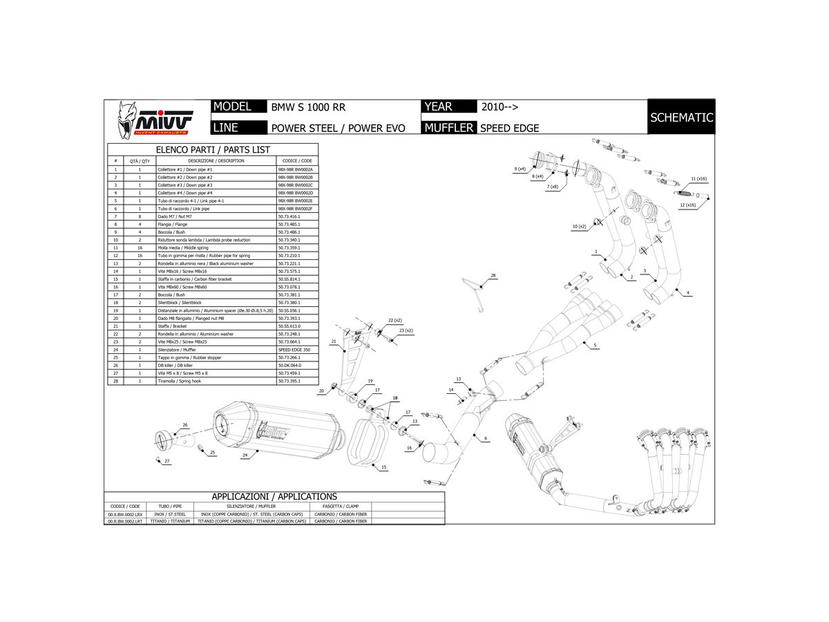 MIVV Kipufogó rendszer 4X2X1 SPEED EDGE STEEL-CARBON BMW S 1000 RR 2010-2014