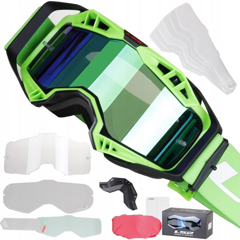 LS2 AURA GOGGLE BLACK GREEN  WITH IRIDIUM VISOR