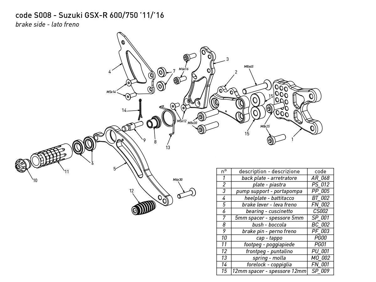 BONAMICI RACING Állítható lábtartó szett SUZUKI GSX-R 600 / 750 2011-2017