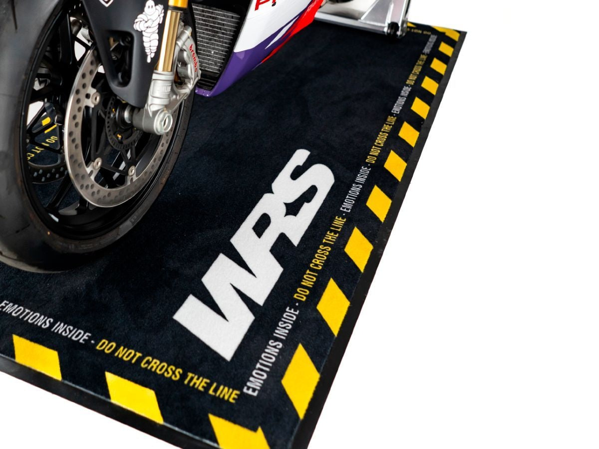 WRS Rectangular Motorcycle Mat - "CAUTION STRONG EMOTIONS"