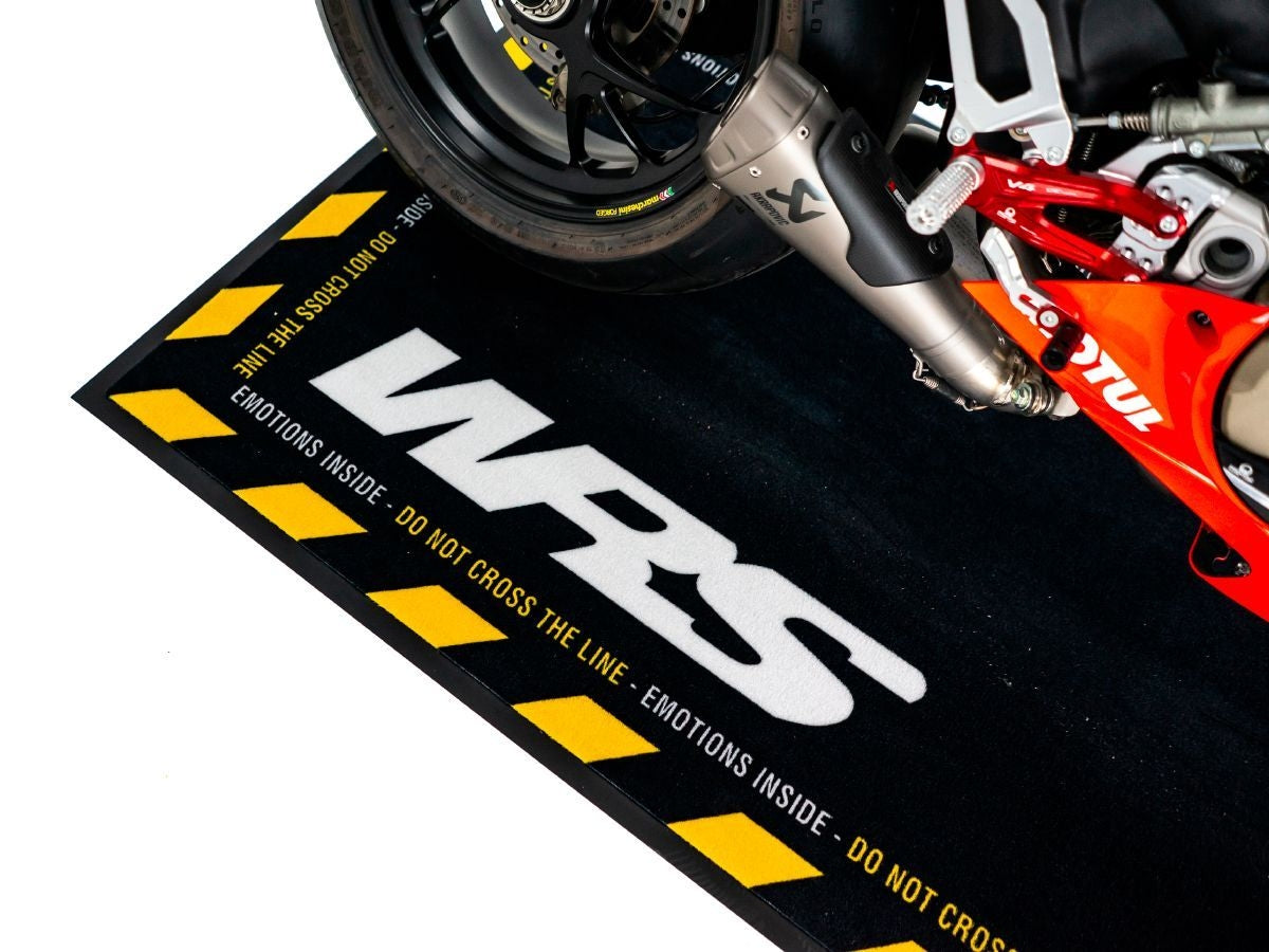 WRS Rectangular Motorcycle Mat - "CAUTION STRONG EMOTIONS"