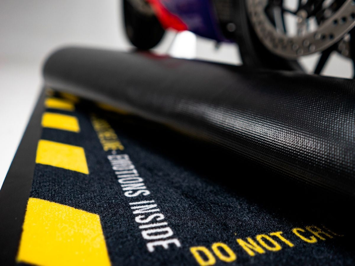 WRS Rectangular Motorcycle Mat - "CAUTION STRONG EMOTIONS"