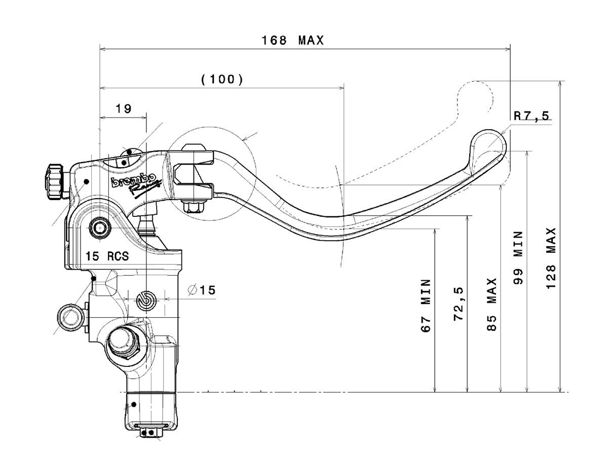 RADIAL BRAKE MASTER CYLINDER BREMBO RACING 15 RCS Shorty